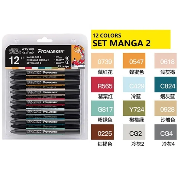 MANGA SET2 Профессиональный маркер WINSOR& NEWTON, 6/12 цветов, двухсторонняя(с круглым носком и косой) ручка для рисования, маркер, товары для рукоделия - Цвет: MANGA SET2