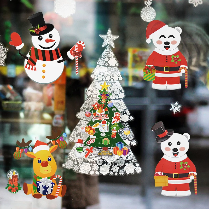 

5 Sheets Removable Santa Claus Snowman Tree Window Stickers Christmas Glass Sticker for Home Decoration Art Decals Xmas Supplies