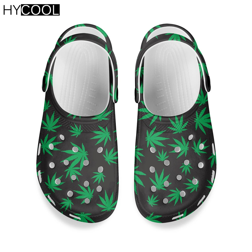 

HYCOOL Women Sandals 2021 Green Color Jamaica Leaves Printed Summer Ladies Beach Casual Breathable Non-Slip Men's Slipper