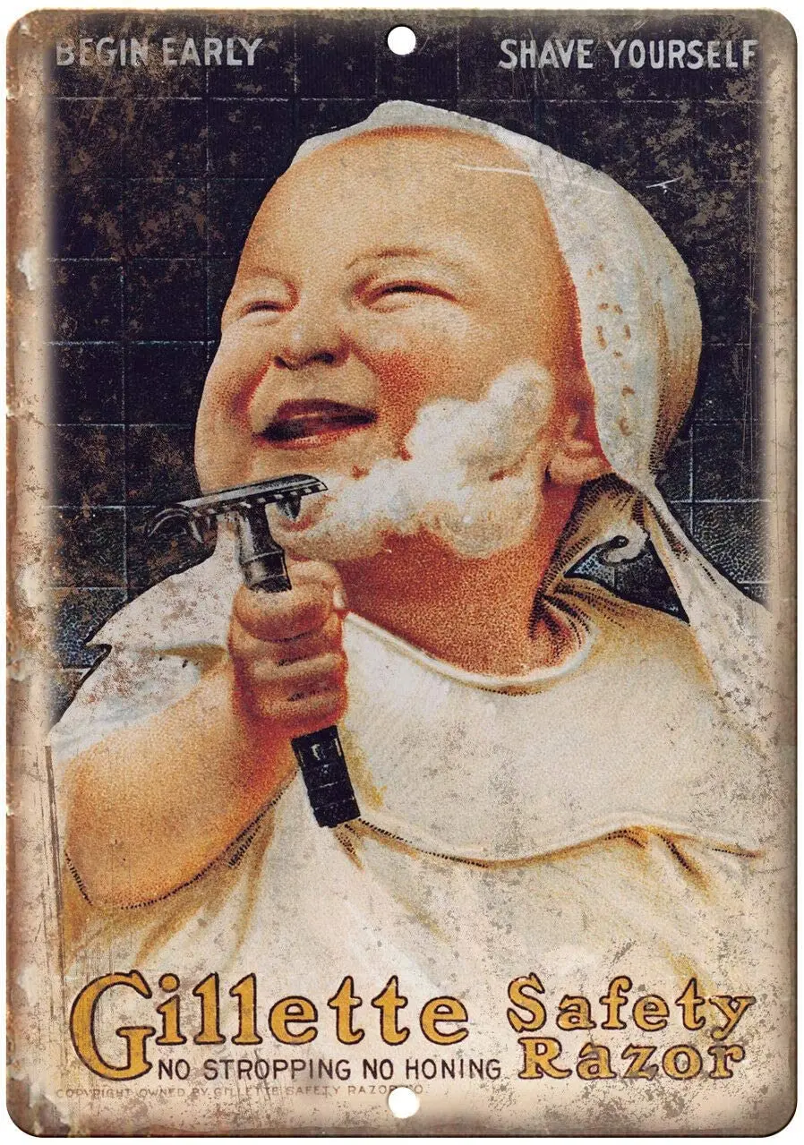 

Safety Razor Baby Shaving 12x8 Inches Metal Tin Sign Garage Decor Man Cave