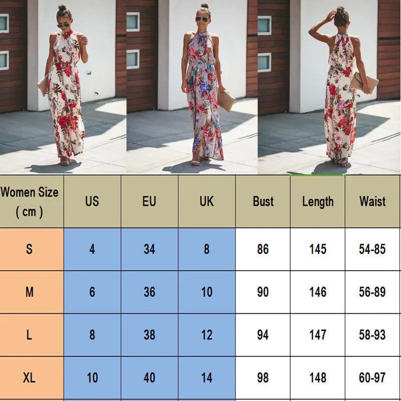 

2019 Halter Style Casual Loose Female Summer Floral Dress Boho Long Maxi Holiday Party Sleeveless Dress Elegant Long Dress