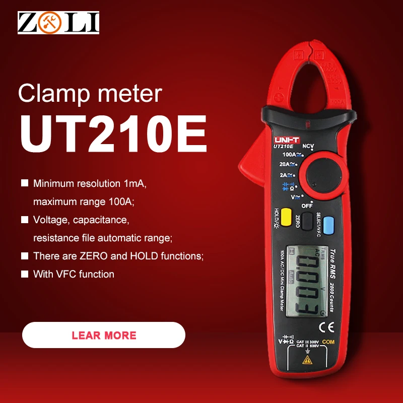 Цифровой мультиметр, измеряющий истинные UNI-T UT210E мультиметр переменного тока/постоянного тока Токовые клещи постоянной ёмкости, универсальный конденсатор тестер Цифровой DC Токоизмерительные Клещи Зажим UT210E