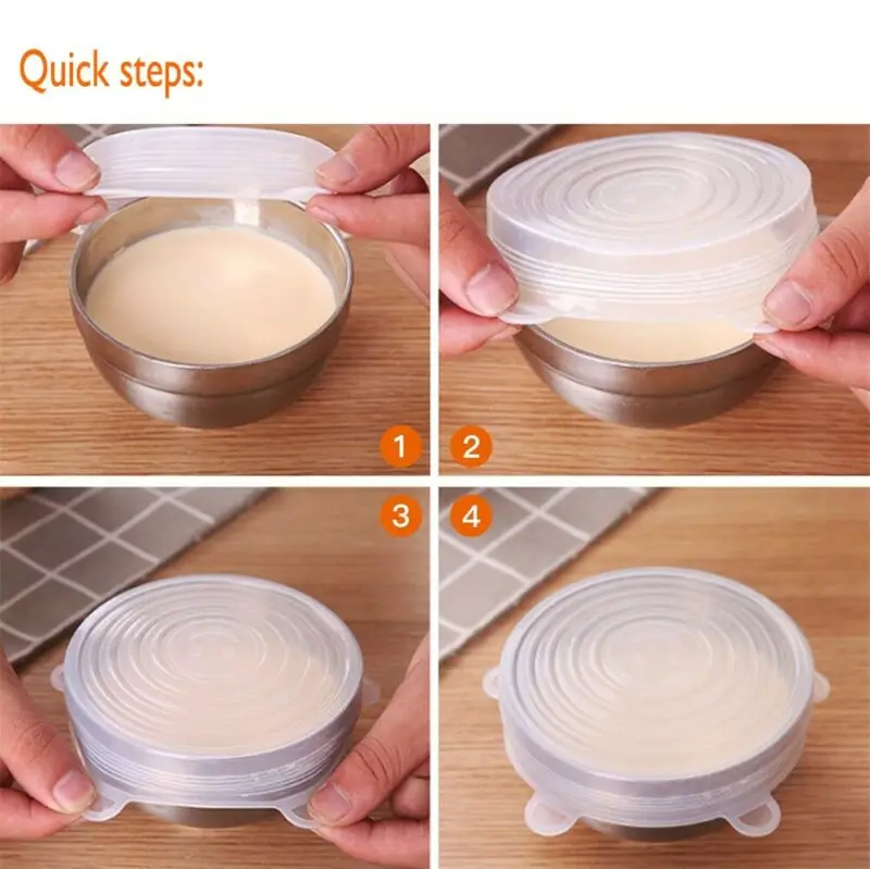 6 Pcs Silicone Stretch Lids Reusable Airtight Food Wrap Covers Keeping Fresh Seal Bowl Stretchy Cover Kitchen Cookware | Дом и сад