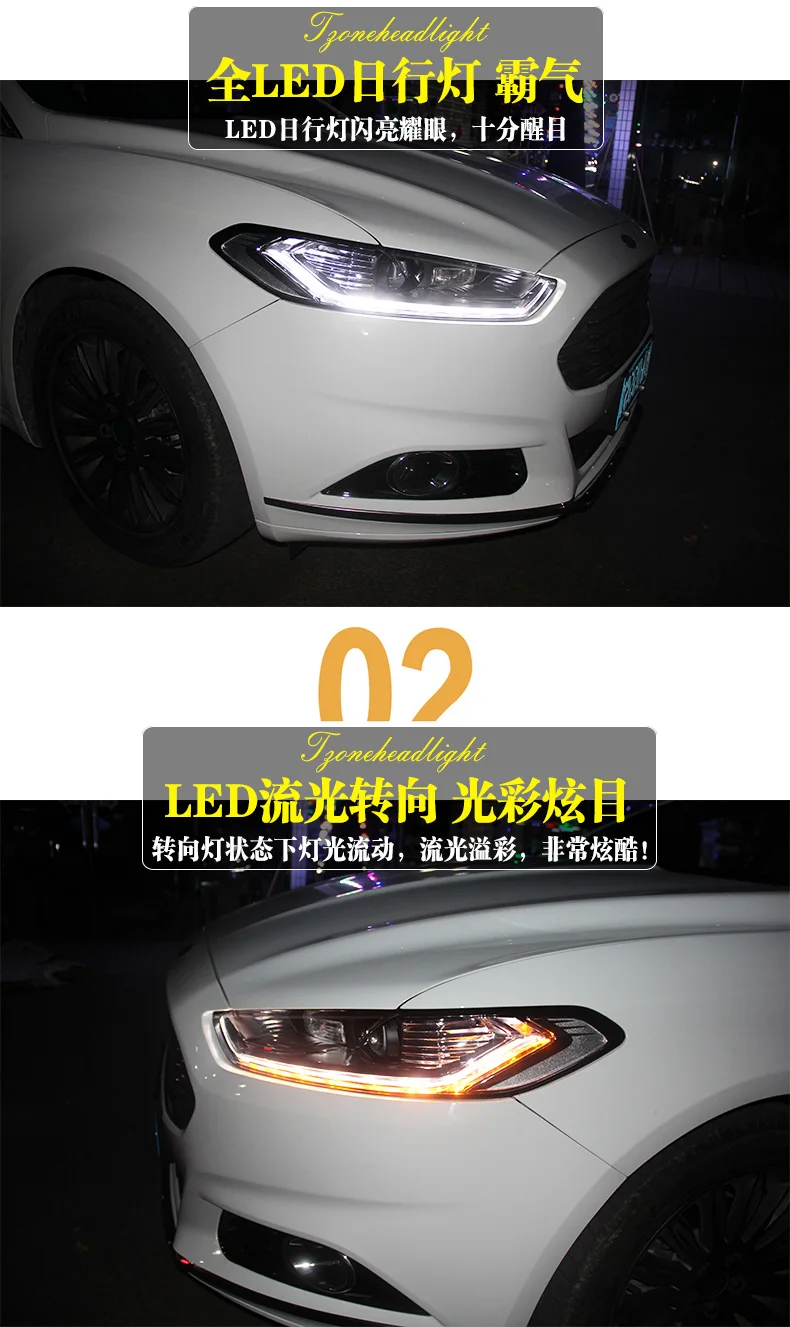 Автомобильный Стильный чехол на голову для Ford Mondeo для Fusion 2013, светодиодный налобный фонарь, DRL, двойной луч, объектив, биксенон, HID