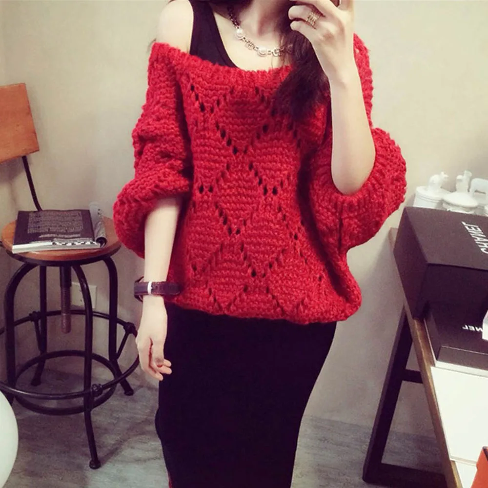 Женский трикотажный свитер красный и черный повседневный комплект из двух