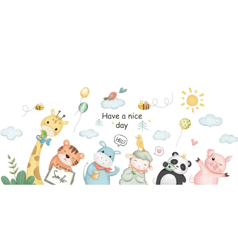 

2021 Cartoon Animals Happy Day Decorative Stickers Children's Room Kindergarten Wall Layout Christmas Children's Gifts
