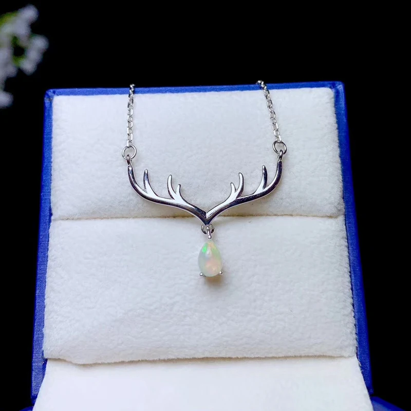 

CoLife Jewelry 925 Silver Deer Head Pendant 4mm*6mm Natural White Opal Pendant 925 Silver Opal Jewelry for Party
