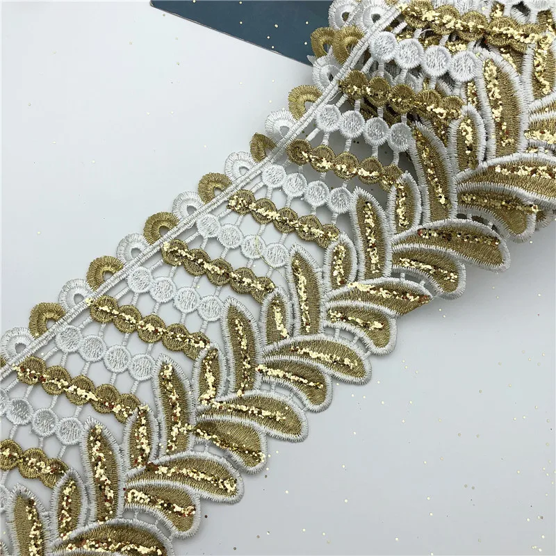 Кружево 10 ярдов золотистое черное белое металлическое с вышивкой кружево силой в