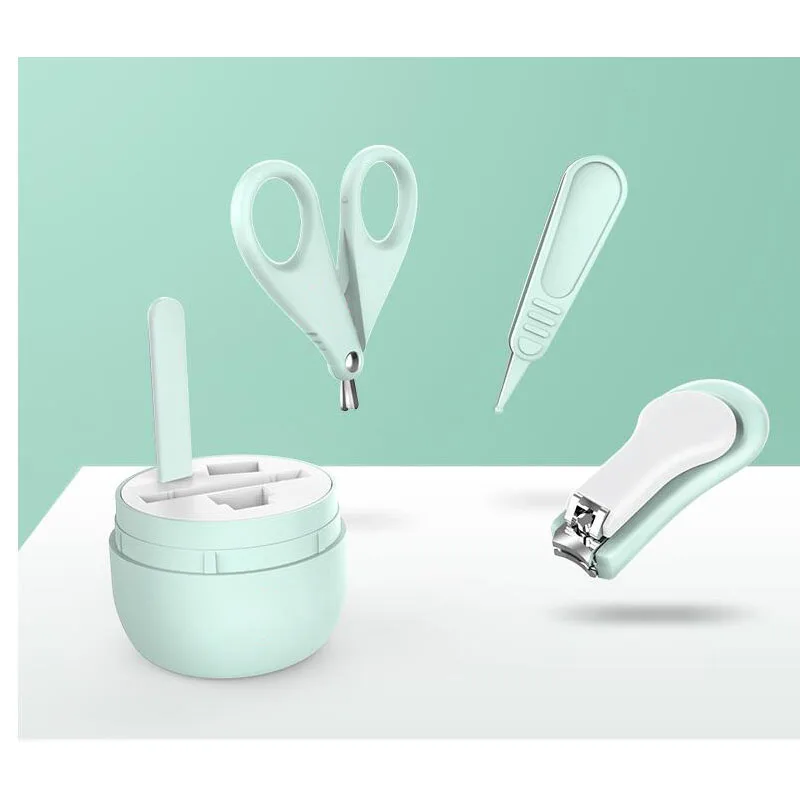 

4 Pieces Baby Care Kit Baby Nails Ear Nose Care Baby Finger Trimmer Tweezers Nail Clippers Cartoon Animal Travel Storage Box