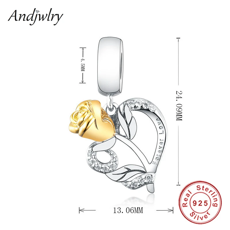 

Fit Original Pandora Charms Bracelet Real 925 Sterling Silver Gold Flower love Dangle Charm Beads For Making Berloque 925 Silver