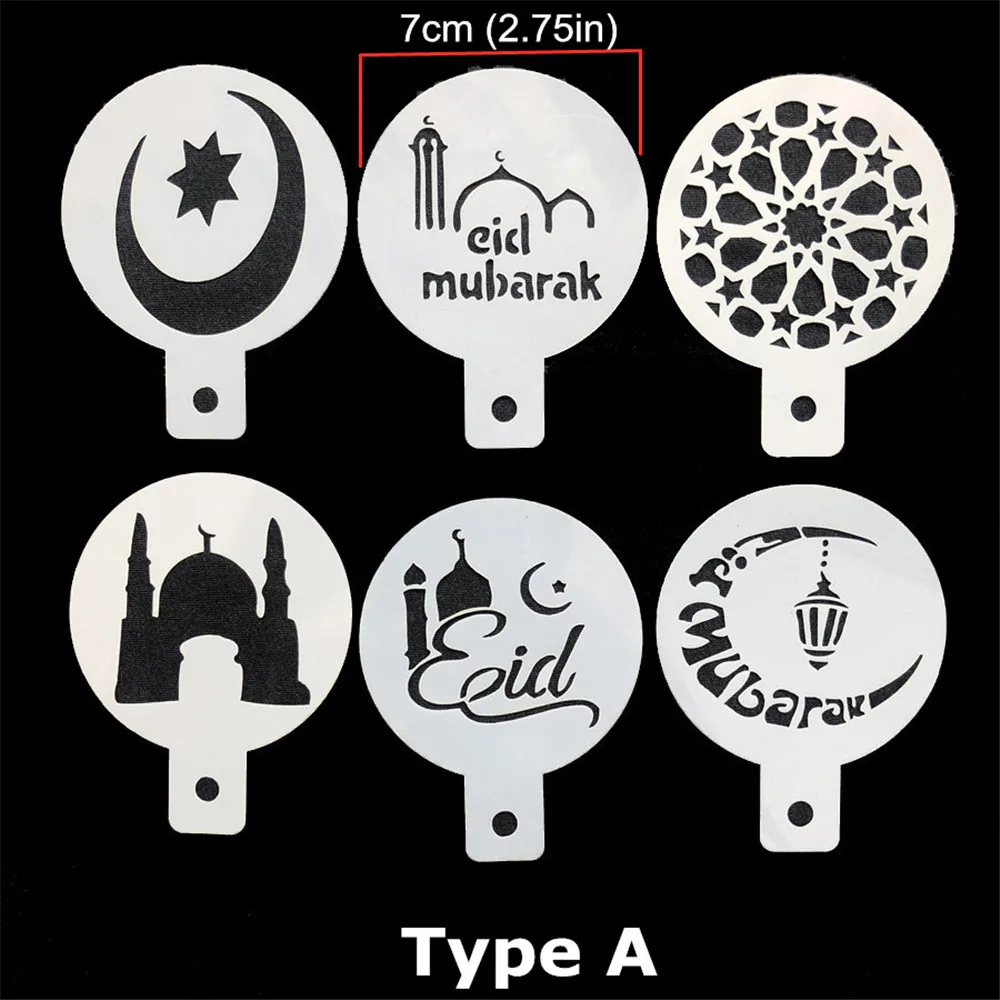 6pcs/set PET Mosque Eid Mubarak Ramadan Design Coffee Stencils laser cut cookie Biscuits fondant cake mold supplies | Дом и сад