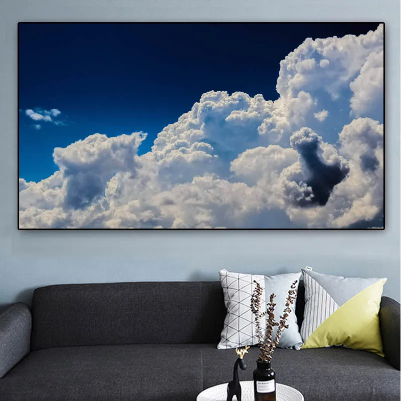Пейзаж печати плакат Современный облачный синий рисунок неба напечатаны на