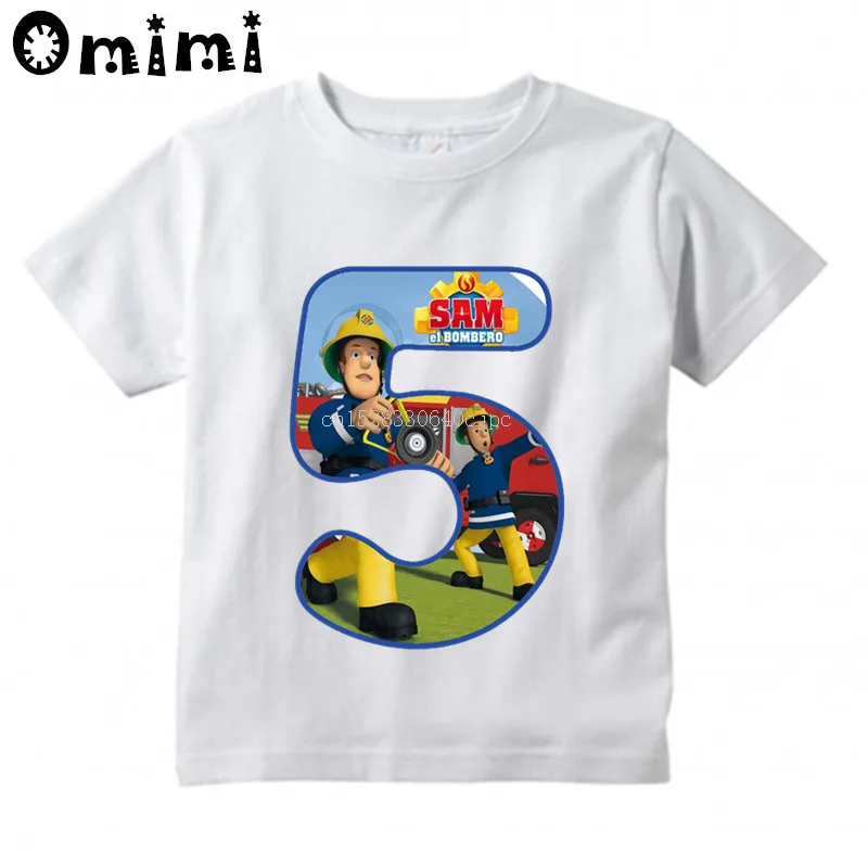 Kids Sam Fireman Number 1-9 Firefighter Design T Shirt Boys/Girls Letter Kawaii Short Sleeve Top Children's Funny T-Shirt,BAL617