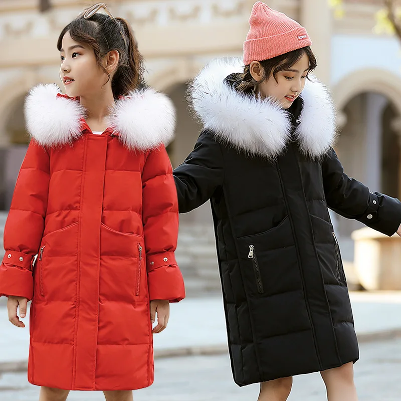 2019 г. Детская зимняя куртка для девочек плотные Длинные теплые пальто Модная