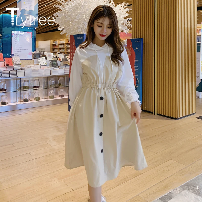 Осень зима 2020 женское Повседневное платье Trytree с капюшоном и шнуровкой мини