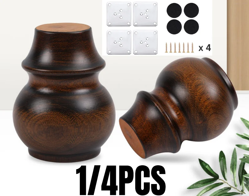 

1/4PCS Furniture Legs Solid Wood Round Gourd Mid-Century Modern Sofa Couch Armchair Recliner Dresser Cabinet TV Stand Foot