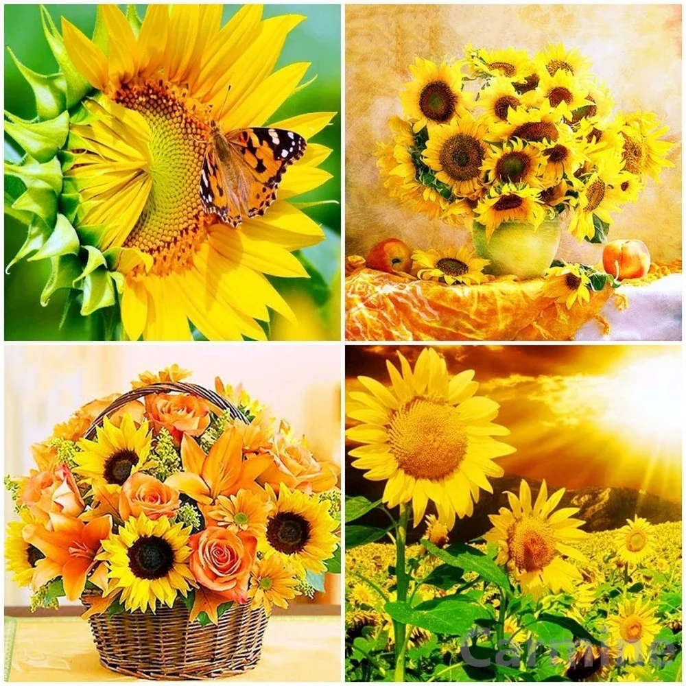 

Display Flowers DIY 5D Diamond Painting Cross Stitch Sunflower Mosaic Pictures Wall Art Full Round&Square Drill Home Decoration