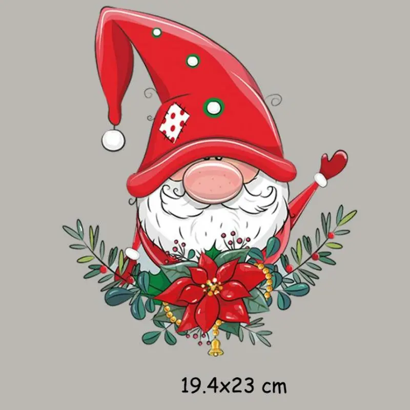

19.4x23cm Christmas Santa Claus Iron On Patches For DIY Heat Transfer Clothes T-Shirt Thermal Stickers Decoration Printing