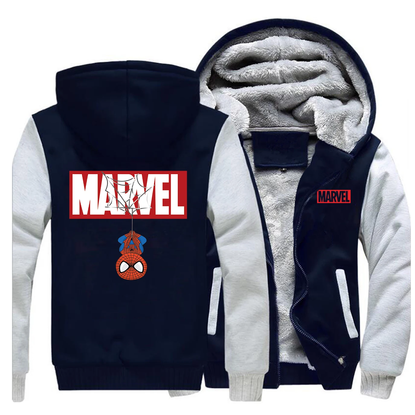 Зимние кофты с капюшоном "Marvel" Человек-паук, Мужская теплая Толстая Толстовка с капюшоном, Повседневная Новая мужская куртка на молнии, Брендовое пальто Мстителей