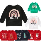 Зимняя футболка с длинным рукавом для маленьких девочек, футболка с радужным принтом для мальчиков, топы, детская одежда, Детская футболка