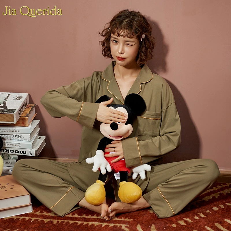 Минималистичная стильная Пижама для женщин 2020new весна осень хлопок Женский