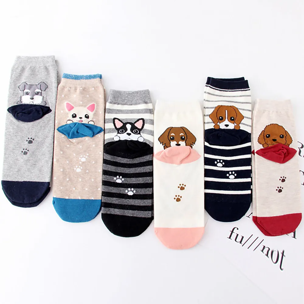 6Pairs Women Cartoon socks Animal Print Cute Cotton Comfortable Sock Slippers Socks calcetines mujer divertido funny | Женская одежда