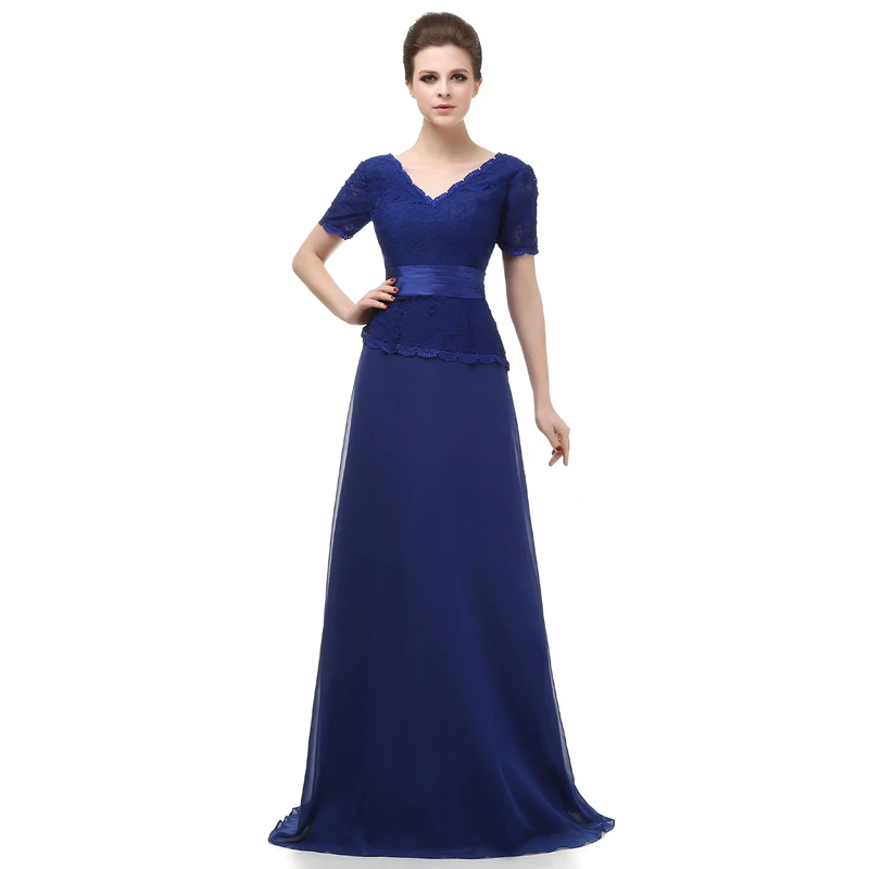 A-Line совок шеи длиной до пола шифон вечерние платья Мать невесты с кружевом и
