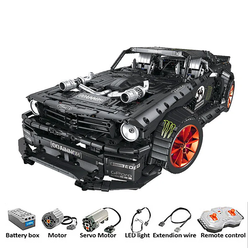 Дерево RC Ford Mustang Hoonicorn RTR V2 Technic Супер гоночный автомобиль с двигателем строительные блоки кирпичи светодиодные игрушки - Цвет: Дерево