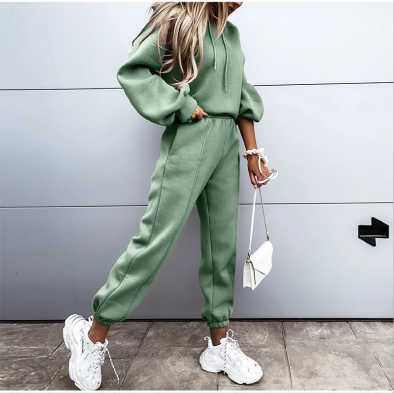 

Women's Tracksuit Autumn Plus Fleece Sweatshirts Two Piece Set Casual Oversized Solid Female Sports Hoodie Suit Long Pant Sets