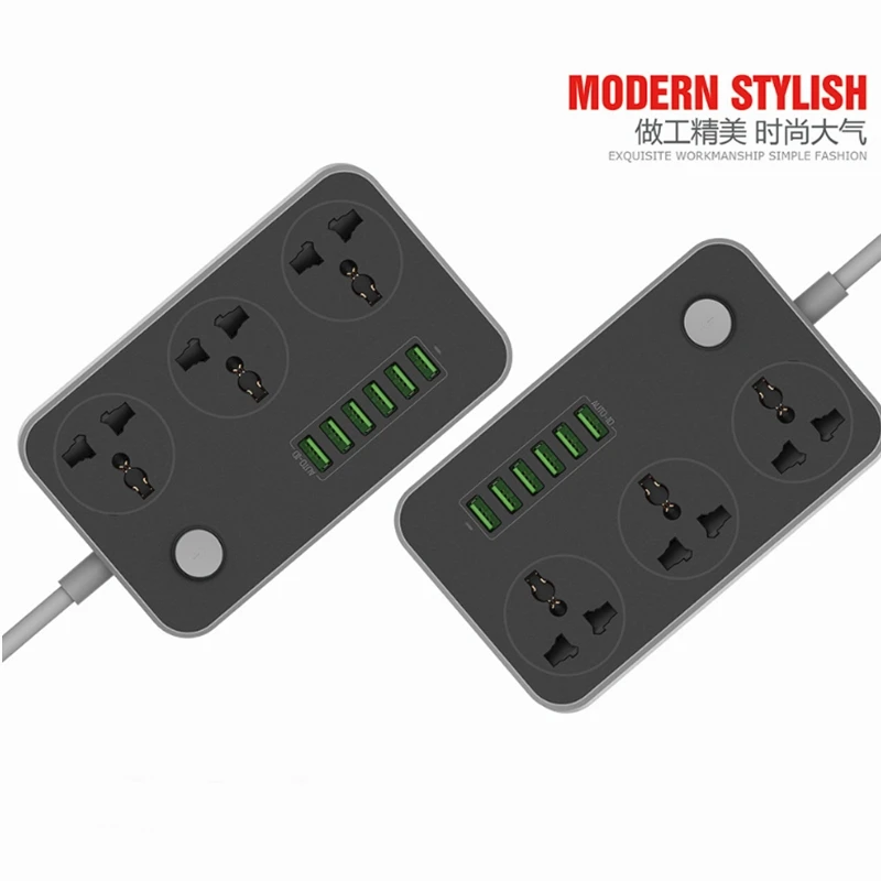Сетевой удлинитель с 3 розетками и 6 портами USB 4 а/17 Вт 2 м|Удлинители