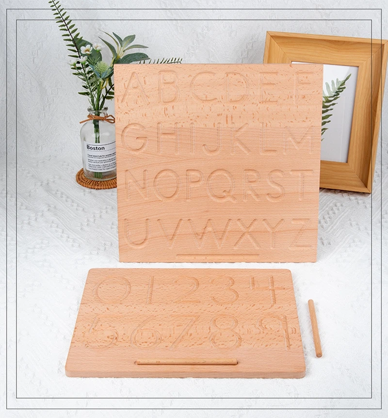 

Montessori Language Toy Wooden English Alphabet And 0-9 Numbers Cognitive Writing Board Early Educational Toy for Preschool