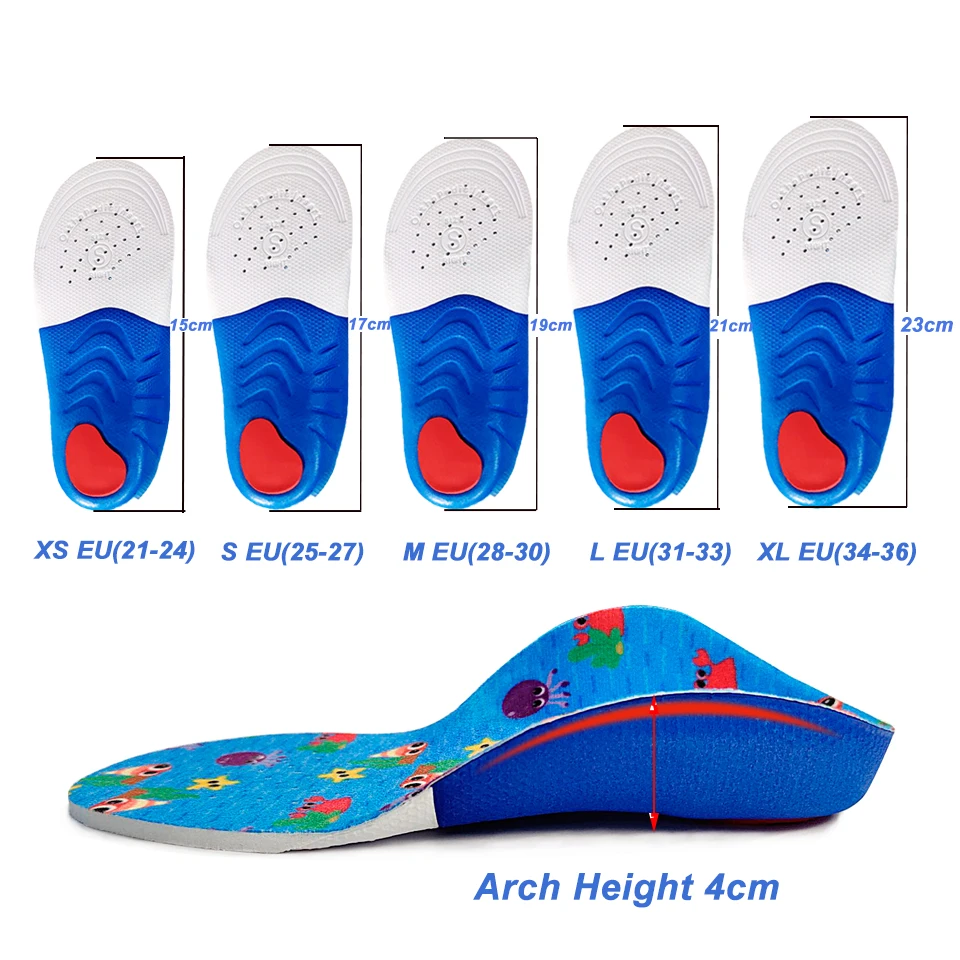 

Kids Children Flat Feet Insoles Arch Support 4cm Orthotic Orthopedic Shoe Inserts for X/O Legs Shoe Heel Fixed Pads