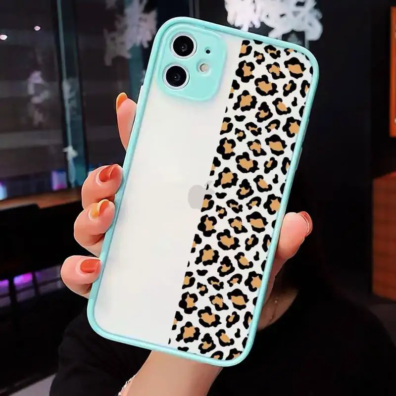 

Leopard Print Colorful Phone Case Matte Transparent for iPhone 7 8 11 12 s mini pro X XS XR MAX Plus cover funda