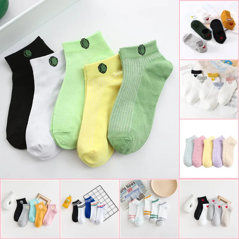5 парт/Лот женские зеленые весенние недорогие уличные милые короткие носки до