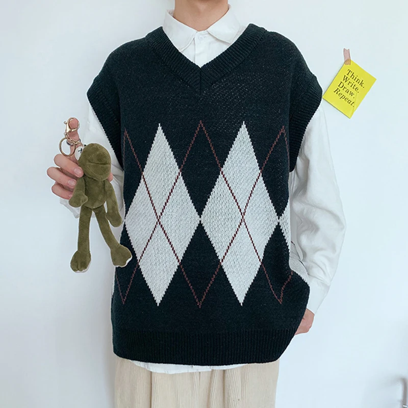 Свитер жилет для мужчин лоскутный v образный вырез без рукавов свитера шикарный