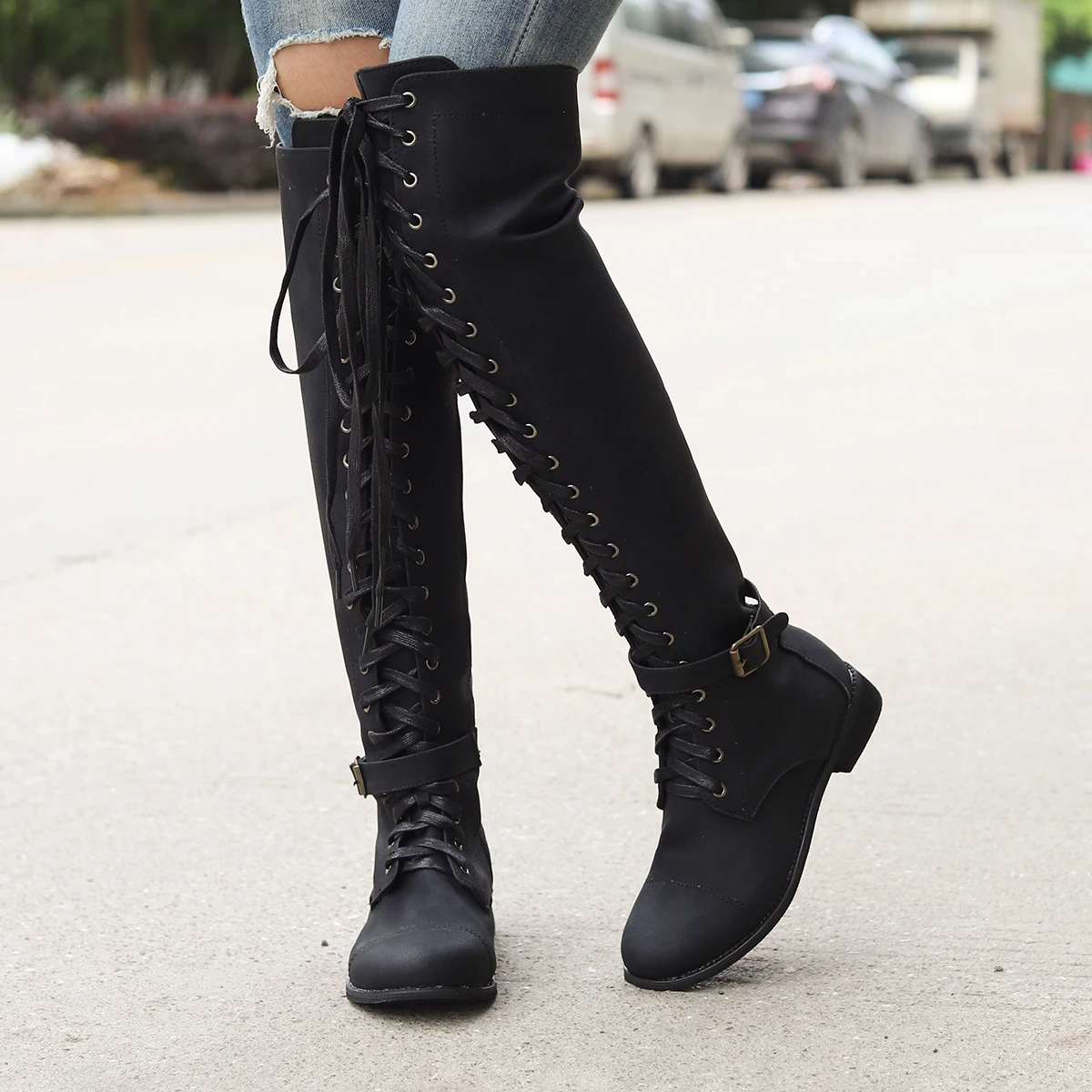 2019 г. Женские облегающие высокие сапоги модные замшевые женские ботфорты на