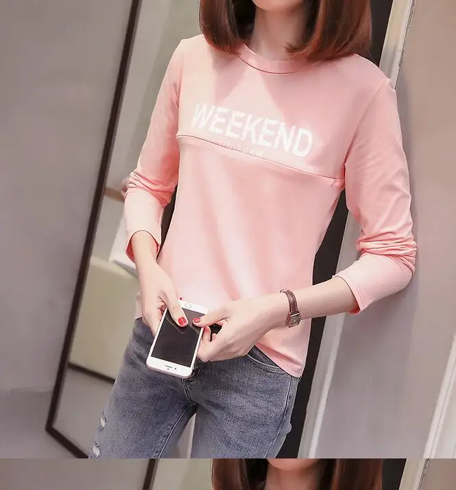 6816pink Корейский стиль, хлопковые топы для грудного вскармливания с длинным рукавом, Одежда для беременных кормящих женщин на молнии, хлопковые футболки для кормления грудью, рубашки - Цвет: 6816pink