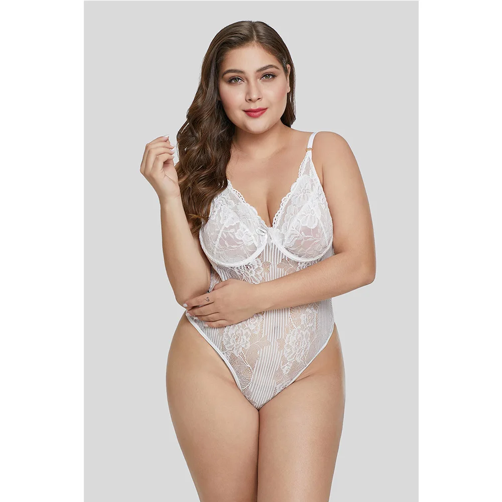 Красный/черный/белый Сладкий цветочный размера плюс L-5XL боди с вырезами