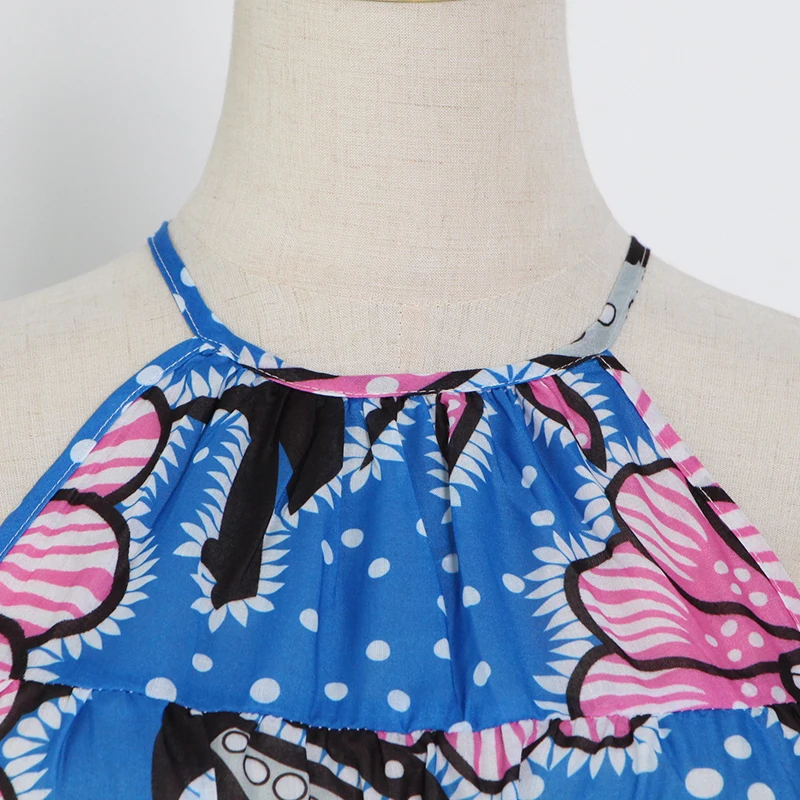 

Floral Vintage Dress For Women Halter Sleeveless High Waist Lace Up Hit Color Mid Dresses Females Summer 2021 Style