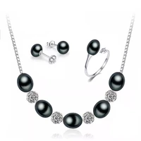 meibapj2017 new 8 9mm aaaa black pearl jewelry set real solid sterling silver wedding party jewelry for women gift box