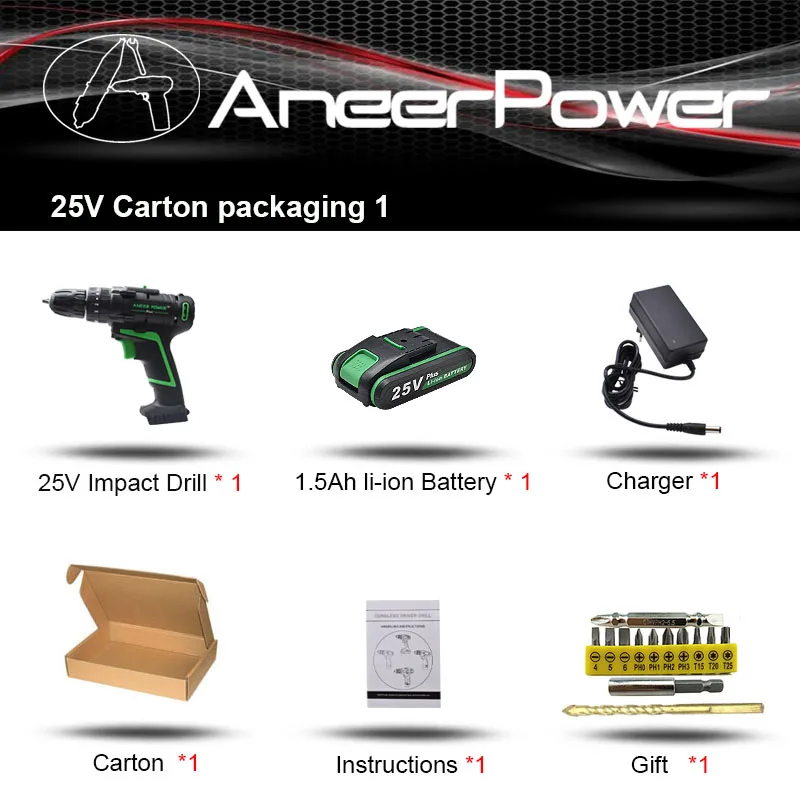 

Аккумуляторный шуруповерт ANEERPOWER 25В