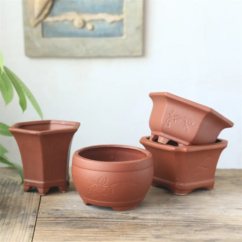 

Ceramic Succulents Flower Pots Red Clay Breathable Flower Pots Living Room Balcony Bonsai Vase Jars Home Furnishing Decorations