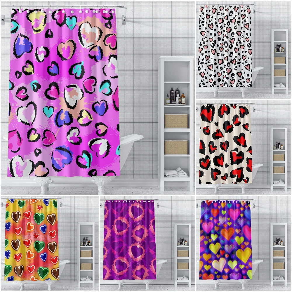 

Waterproof Shower Curtains Polyester Heart-Shaped Pattern Love Hanging Curtain for Bathroom Multiple Size