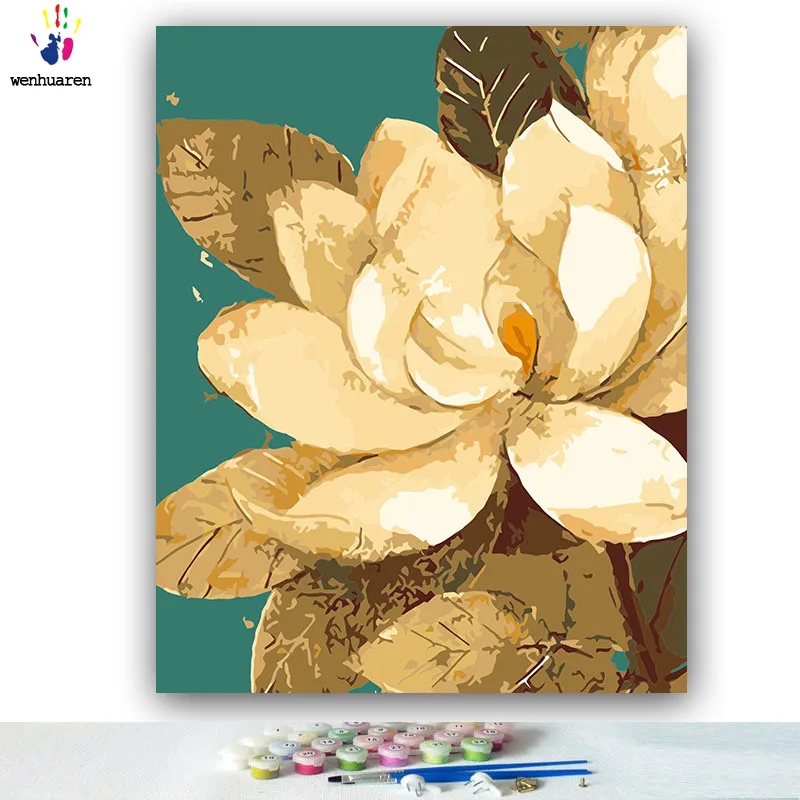 DIY colorings pictures by numbers with colors Magnolia picture drawing painting framed Home decor Two pieces | Дом и сад