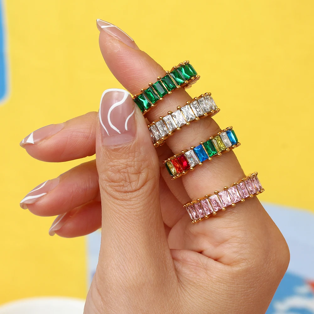 

Classic 18k Gold Plated Colorful Zircon Ring Luxury Crystal For Women Brilliant Cubic Zircon High Quality Female Finger Ring