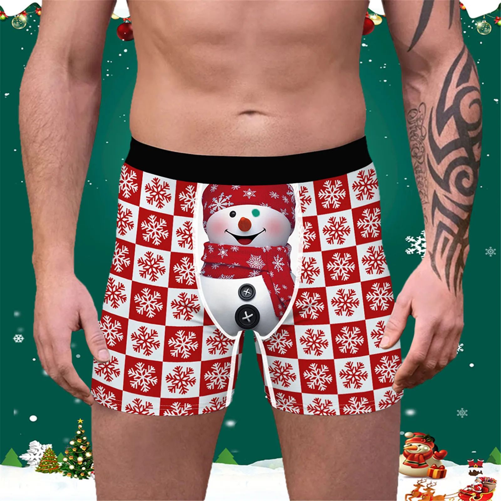 

Боксеры мужские с 3D-принтом снеговика, пикантное дышащее Спортивное нижнее белье, длинные плоские штаны, трусы-боксеры для геев, Рождествен...