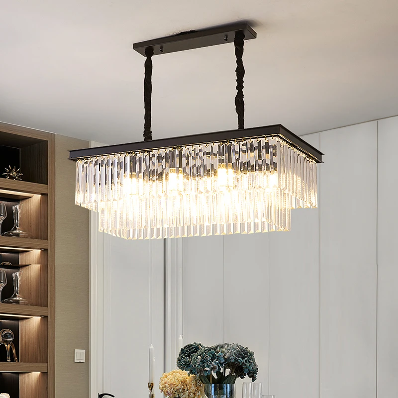 구매 럭셔리 바 테이블 크리스탈 포스트 샹들리에 조명, 포스트 모던 직사각형 조명, 블랙 골드 저렴한 럭셔리 바 테이블 크리스탈 포스트 샹들리에 조명, 포스트 모던 직사각형 조명, 블랙 골드