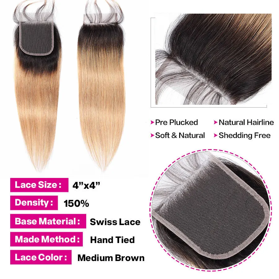 Бразильские Прямые пряди волос с закрытием шикарные светлые бразильские волосы