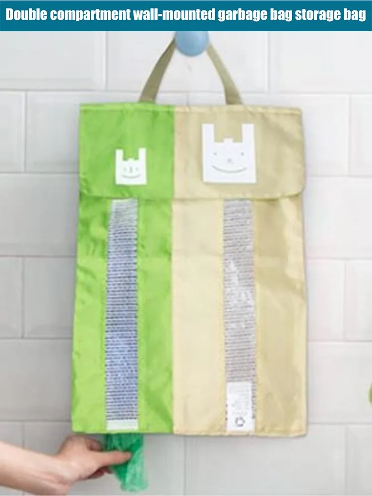 

Kitchen Storage Bag Waterproof Wall Mount Grocery Sundries Dispenser Organizer Hanging Double Port Extraction Garbage Bag