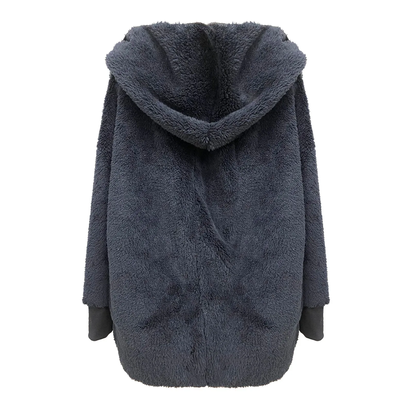 

Plus Size Fashion Warm Plush Coat Casual Ladies Hooded Cardigan Pocket Jacket Coat Female Winter Long Sleeve Womens Outerwear